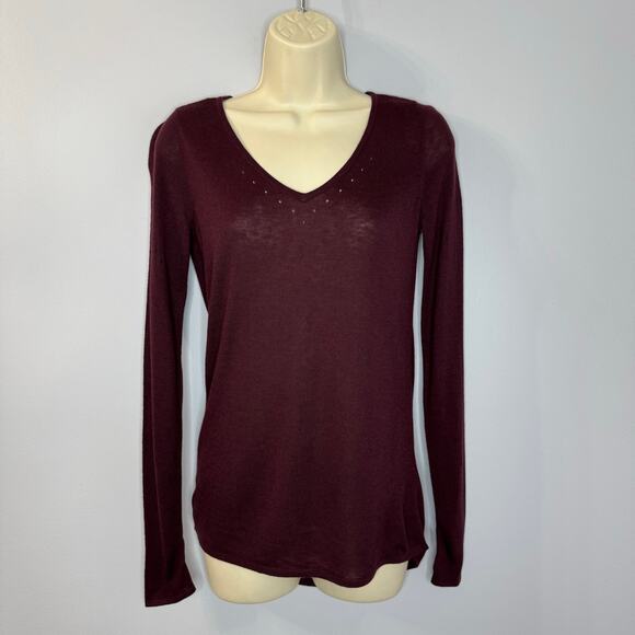 Lululemon Maroon V-Neck Sweater Lightweight Pullover Long Sleeve Logo SZ 2 - Picture 6 of 11